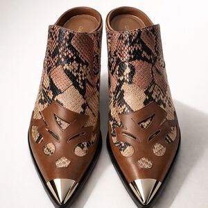 Elegant Brown and Tan Snake Print Mules